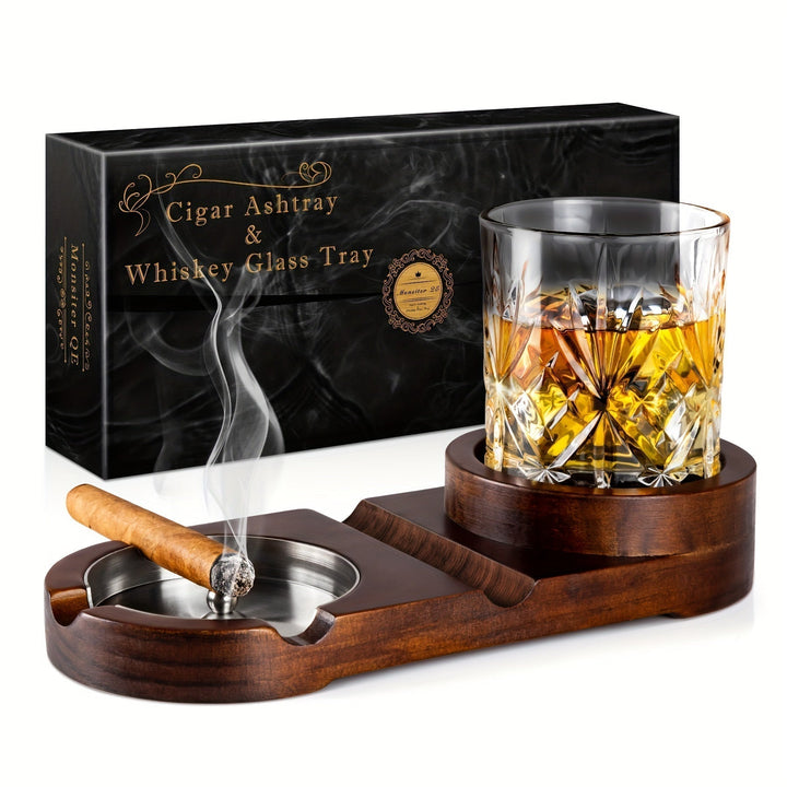 BowLift | CigarOak Ashtray with Whiskey Holder – Luxury Wooden Bowl for Cigar Enthusiasts