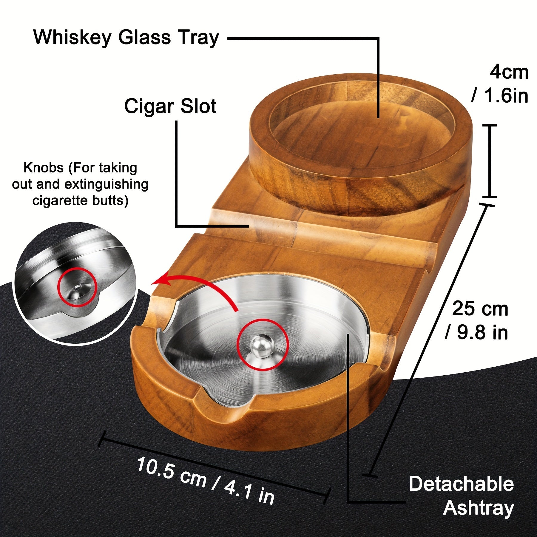 BowLift | CigarOak Ashtray with Whiskey Holder – Luxury Wooden Tray for Cigar Lovers