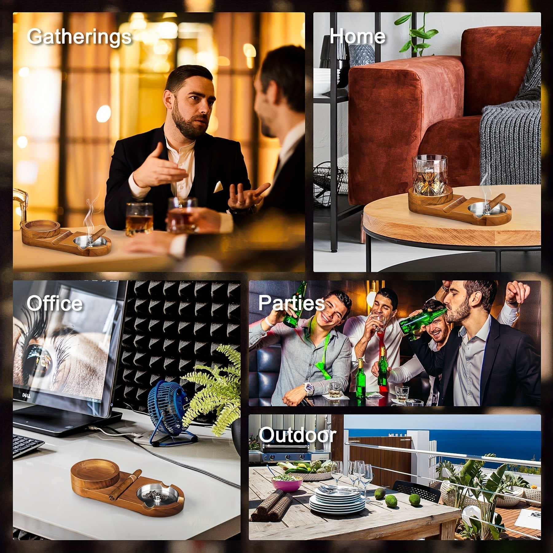 BowLift | CigarOak Ashtray with Whiskey Holder – Luxury Wooden Tray for Cigar Lovers