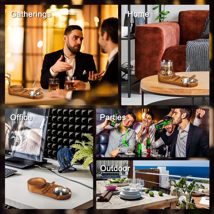 BowLift | CigarOak Ashtray with Whiskey Holder – Luxury Wooden Tray for Cigar Lovers