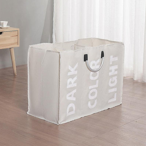 Laundry basket 3 compartments - foldable with handle - black, gray or light gray | Bowlift