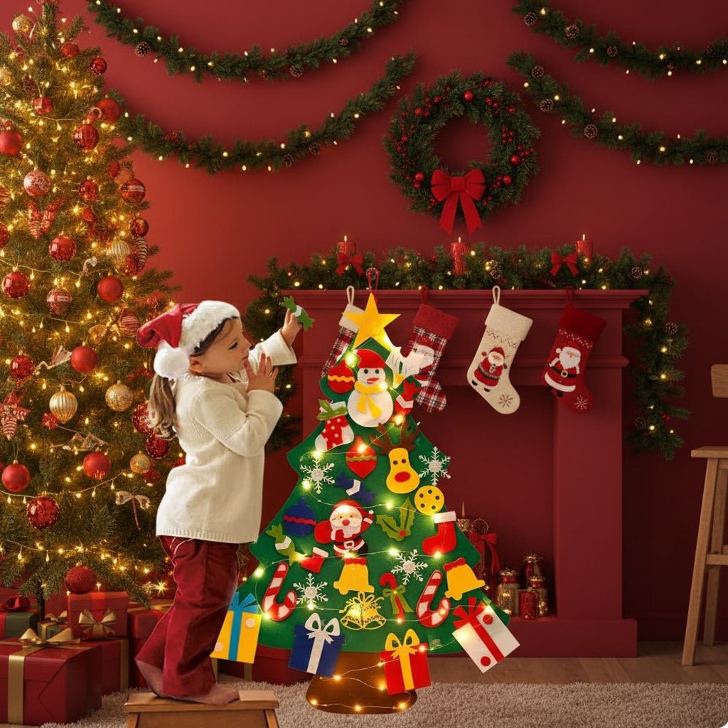 BowLift | Interactive Felt Wall Tree with LED Lights and 30+ Ornaments