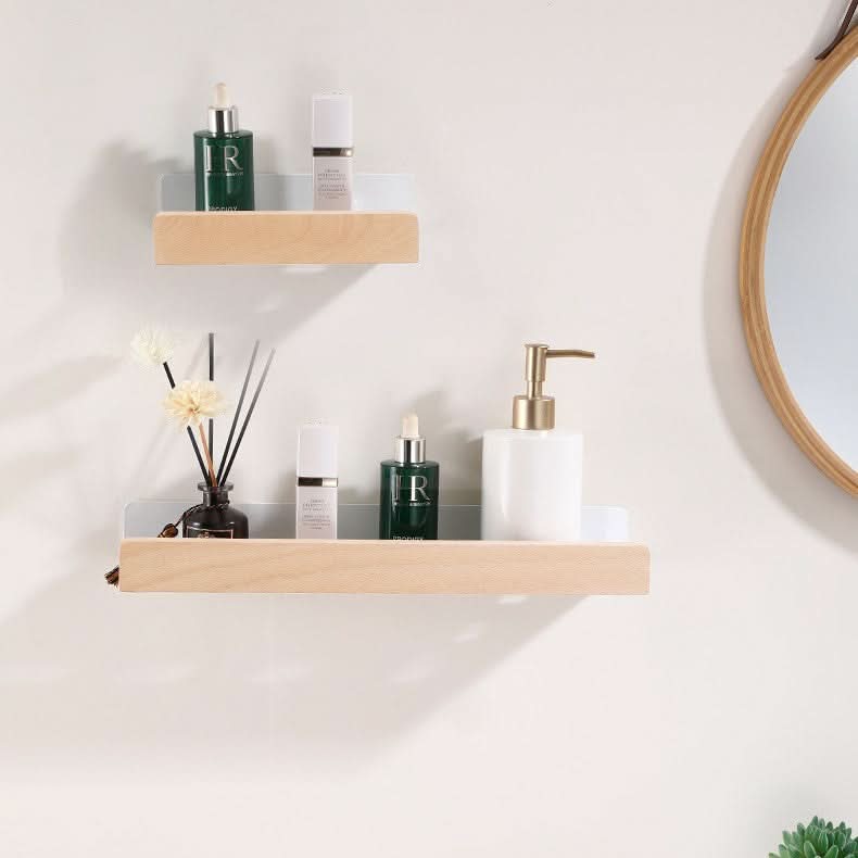 BowLift | Woodify Towel Rack – No-Drill Wall-Mounted Shower Shelf with Wooden Accents