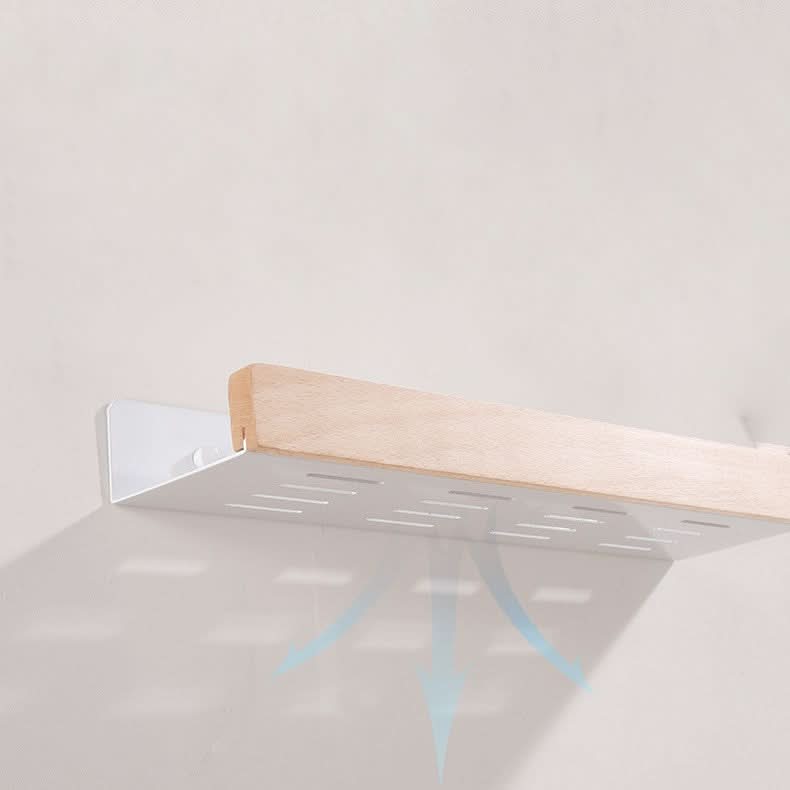 BowLift | Woodify Towel Rack – No-Drill Wall-Mounted Shower Shelf with Wooden Accents