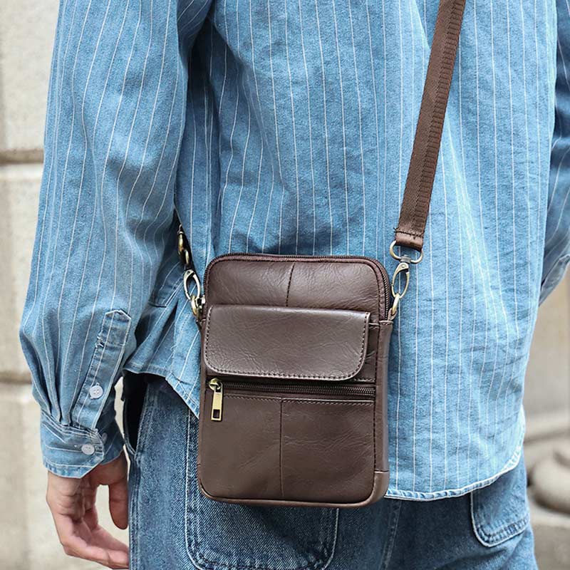 BowLift | Men’s Small Genuine Leather Shoulder Bag – Compact Crossbody with Adjustable Strap