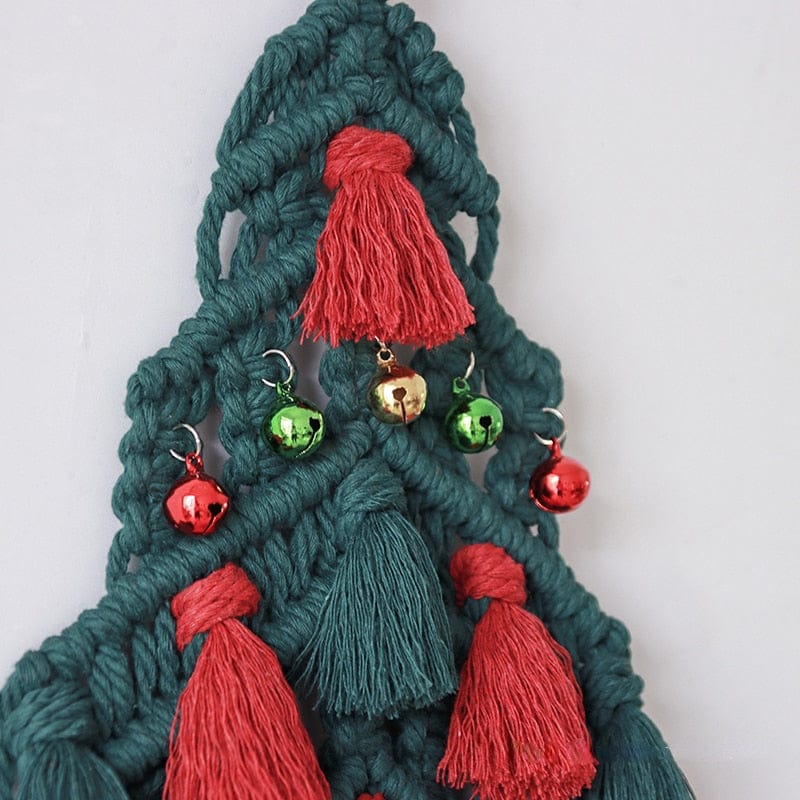Macrame Red and Green Christmas Tree Wall Hanging Bowlift