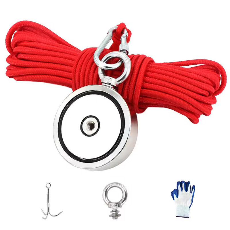 BowLift | Double Sided Magnetic Recovery Salvage Fishing Magnet Kit with Rope Magnet Fishing Kit Neodymium Magnet