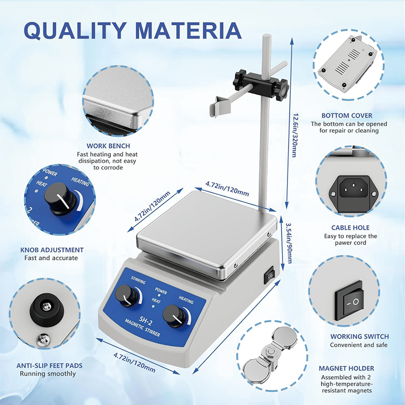 BowLift | Magnetic Stirrer, Magnetic Stir Plate w/Stir Bar Retriever, 100~2000RPM Max.520℉ Hot Plate Stirrer w/Stir Bar n Support Stand
