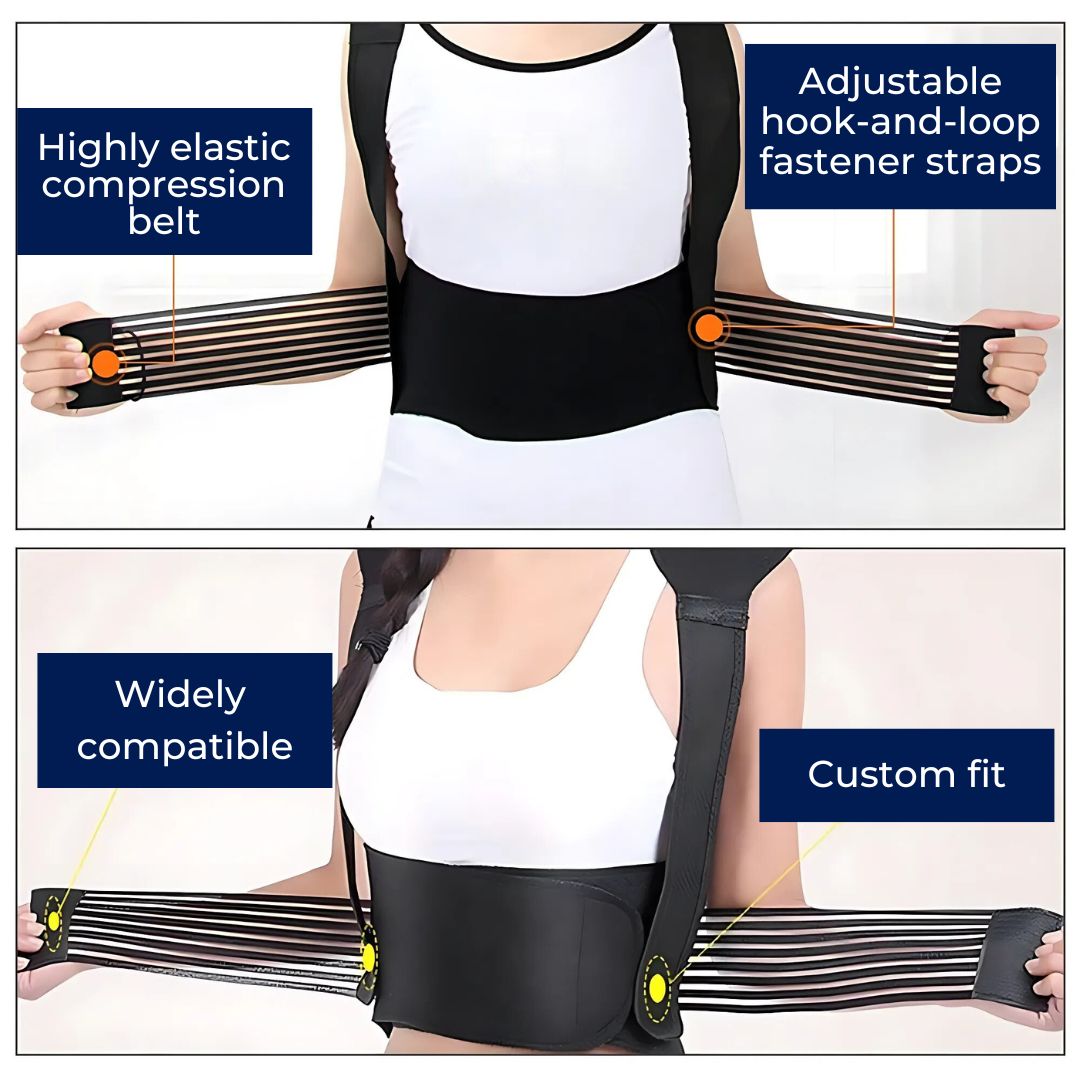 MagniTherm Self-Heating Back Support | Adjustable Heated Posture Corrector - Back Pain Relief - Posture Improvement Bowlift