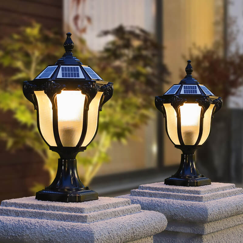 European Retro Die-Cast Aluminum Glass Solar Waterproof Outdoor Garden Landscape Column Light | Bowlift