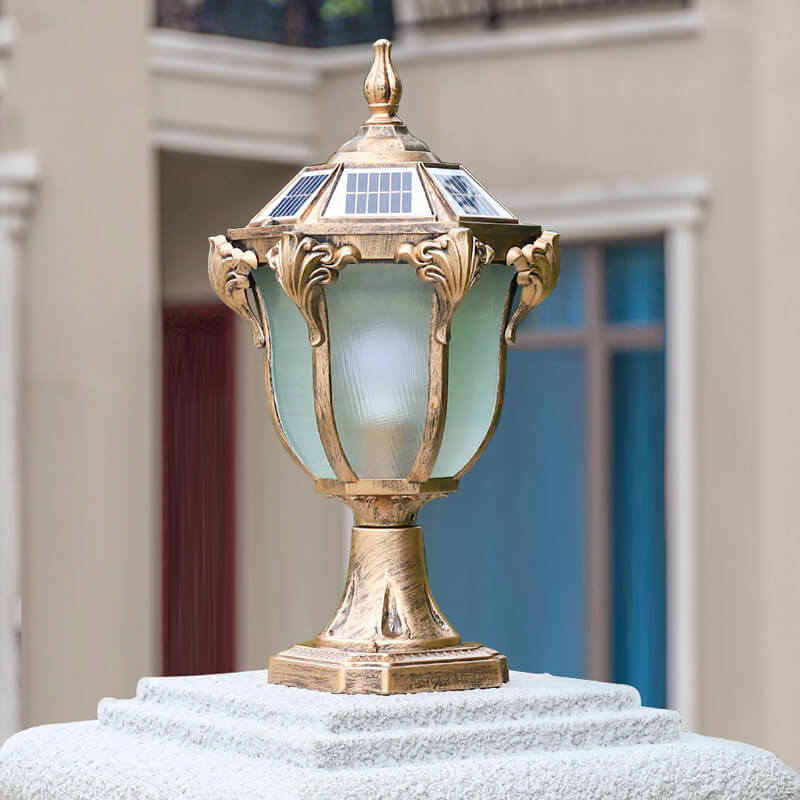 European Retro Die-Cast Aluminum Glass Solar Waterproof Outdoor Garden Landscape Column Light | Bowlift