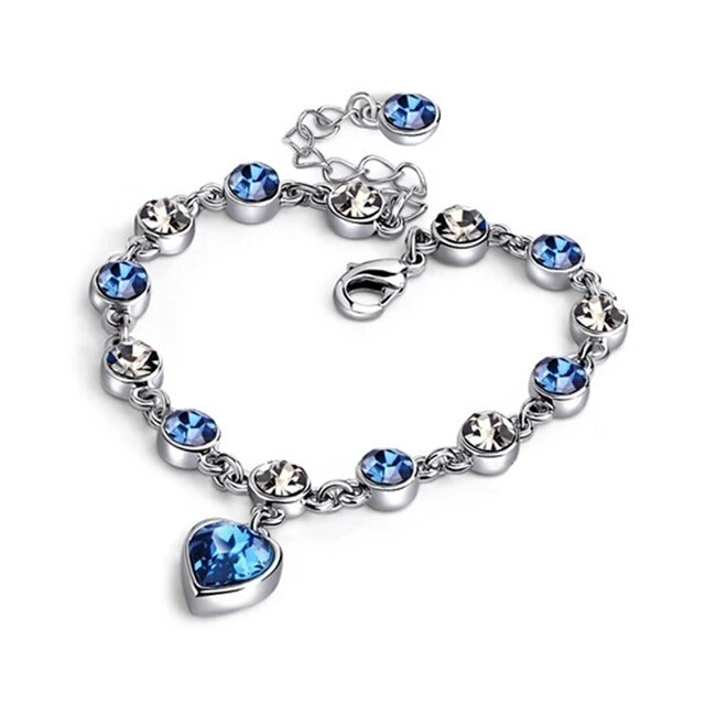 Enchanting Ocean Heart Crystal Bracelet with Radiant Blue Heart Charm Bowlift