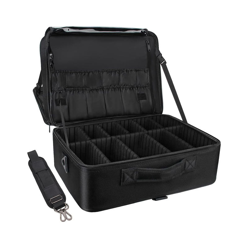 BowLift | Makeup Rolling Trolley Extra Large Makeup Case Travel Convenient Carry with Adjustable Dividers/Attach to Trolley/Shoulder Strap (Black)
