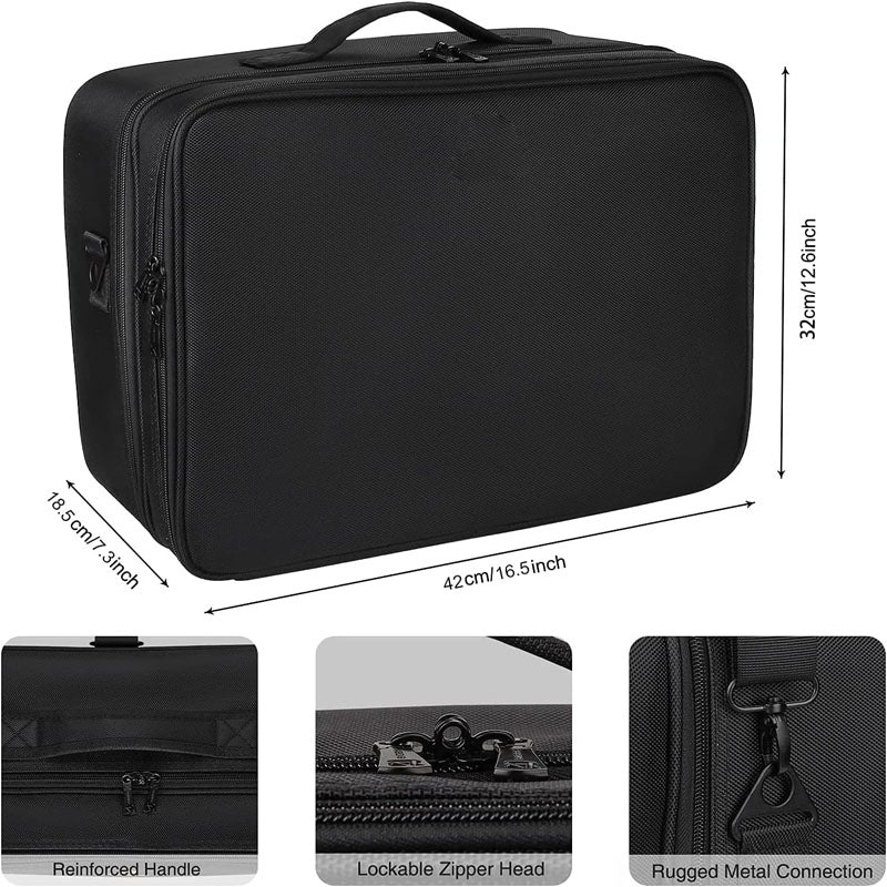 BowLift | Makeup Rolling Trolley Extra Large Makeup Case Travel Convenient Carry with Adjustable Dividers/Attach to Trolley/Shoulder Strap (Black)