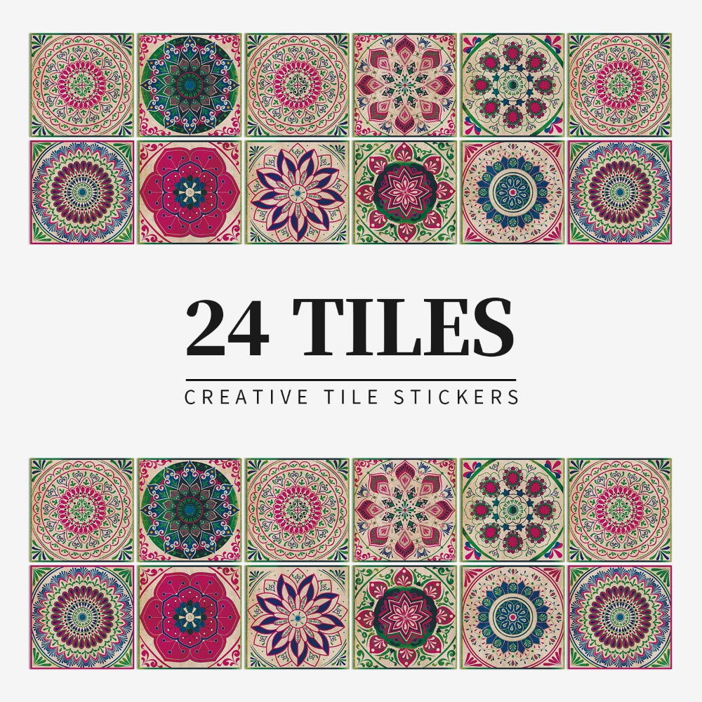 BowLift | Mandaluxe – 24-Piece European Mandala Tile Set | Peel & Stick Decorative Vinyl Tiles