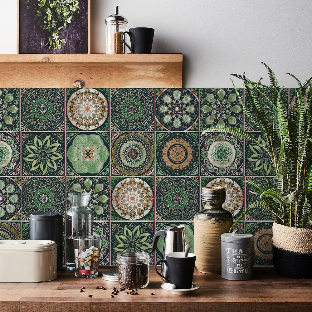 BowLift | Mandaluxe – 24-Piece European Mandala Tile Set | Peel & Stick Decorative Vinyl Tiles