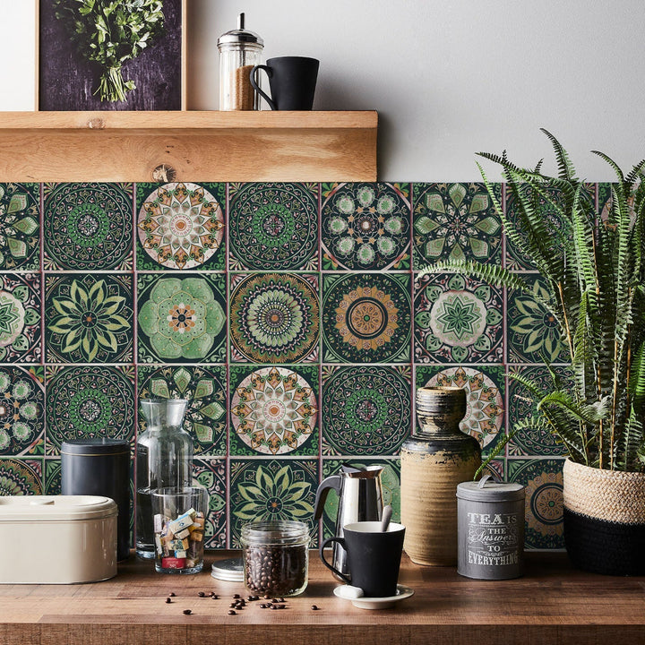 BowLift | Mandaluxe – 24-Piece European Mandala Tile Set | Peel & Stick Decorative Vinyl Tiles