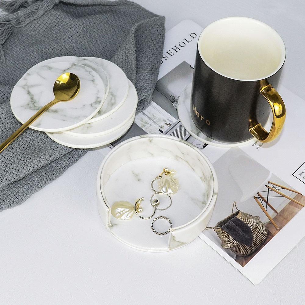 BowLift | Coastline Vegan Leather Coaster Set | Marble Look | Stylish Protection for Surfaces