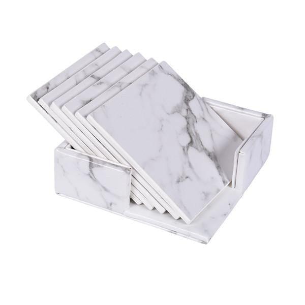 BowLift | Coastline Vegan Leather Coaster Set | Marble Look | Stylish Protection for Surfaces