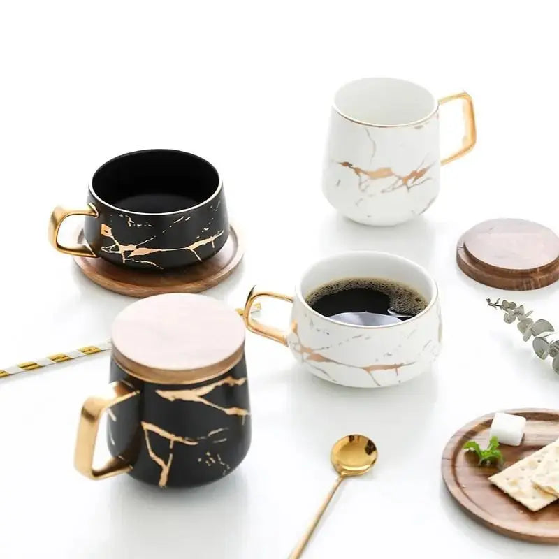 BowLift | Marble Pattern Coffee Mug with Gold Decoration