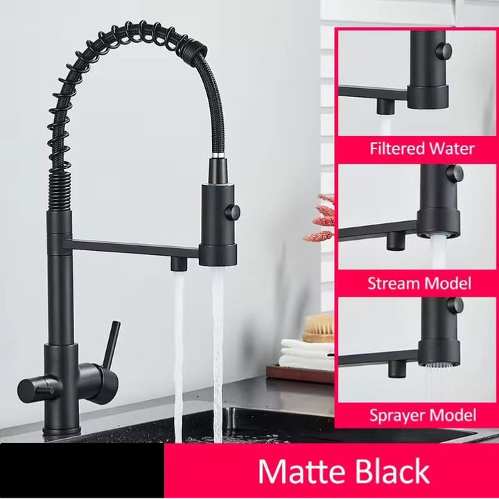 Sandsberg Black Filter Kitchen Faucet with Dual Outlet – Mixing Tap with Water Filter for Kitchens, Water Treatment and Cleaning | Bowlift