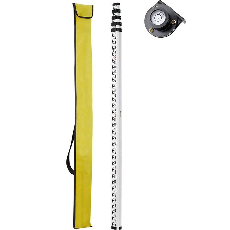 BowLift | Measuring Rod , 16-Foot Aluminum Grade Rod 10ths 5 Sections Telescopic Grade Rod with Bubble Level