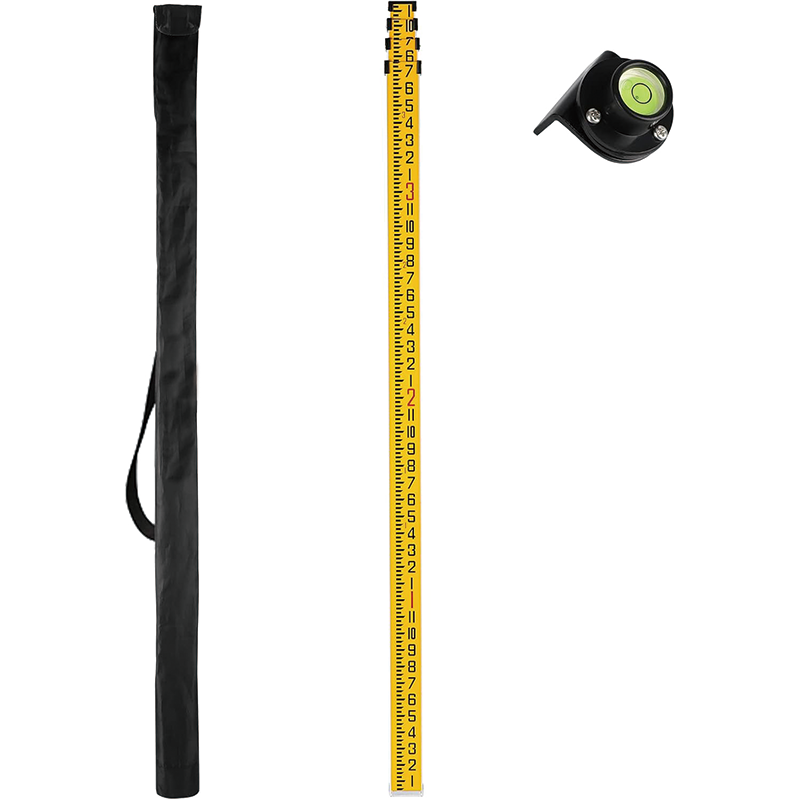 BowLift | Measuring Rod , 13-Foot Aluminum Grade Rod 8ths 4 Sections Telescopic Grade Rod with Bubble Level