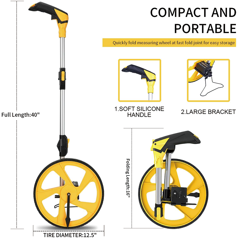BowLift | Measuring Wheel in Feet and Inches, 12.5 in Wheel Diameter, Collapsible with One key to Zero, Kickstand, Measurement 0-9,999 Ft