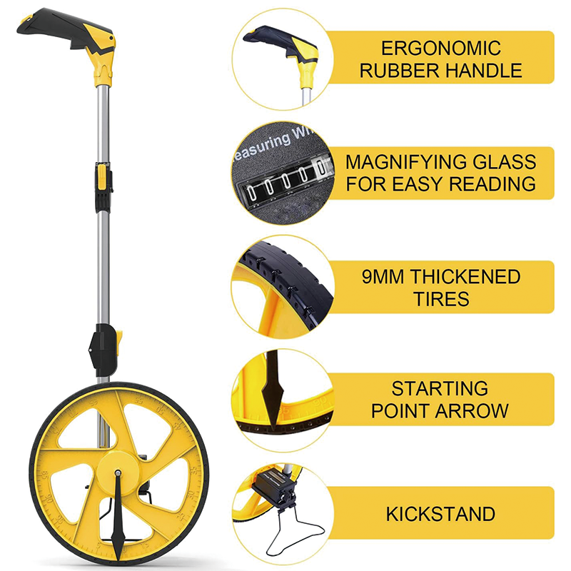BowLift | Measuring Wheel in Feet and Inches, 12.5 in Wheel Diameter, Collapsible with One key to Zero, Kickstand, Measurement 0-9,999 Ft