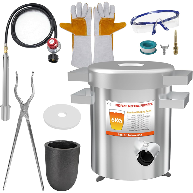 BowLift | Melting Furnace, Propane Furnace Kit, 6 Kg (13 Lb) Graphite Crucible, 2372°F Max Temp, Cast In Stainless Steel, Smelts Metals, Comes With Goggles And High Temperature Gloves