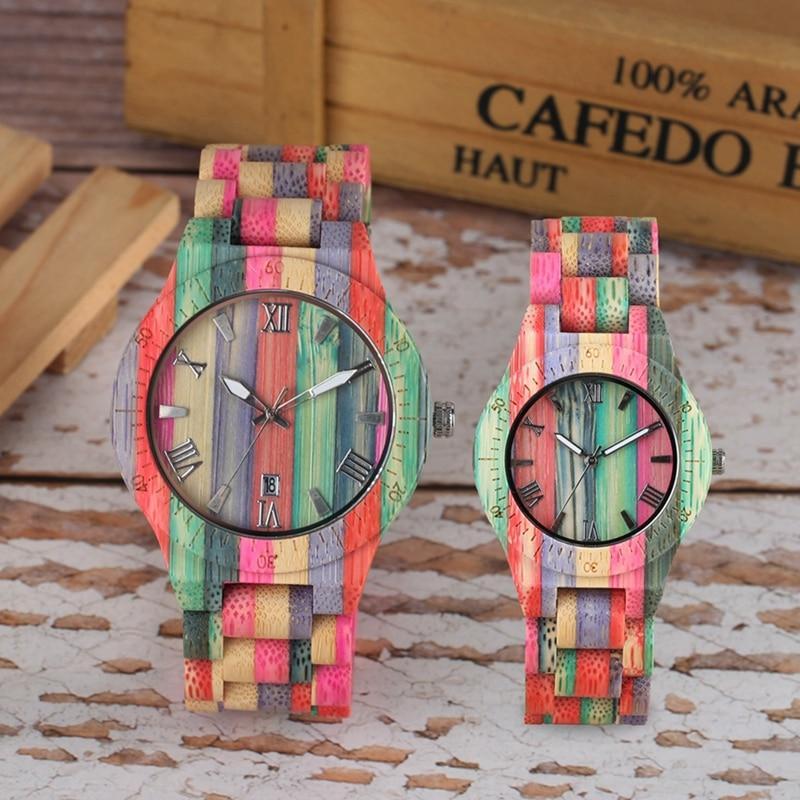 BowLift | Men Women Fashion Colorful Wood Bamboo Watch Quartz Analog Handmade Full Wooden Bracelet Luxury Wristwatches  Gifts for Lovers