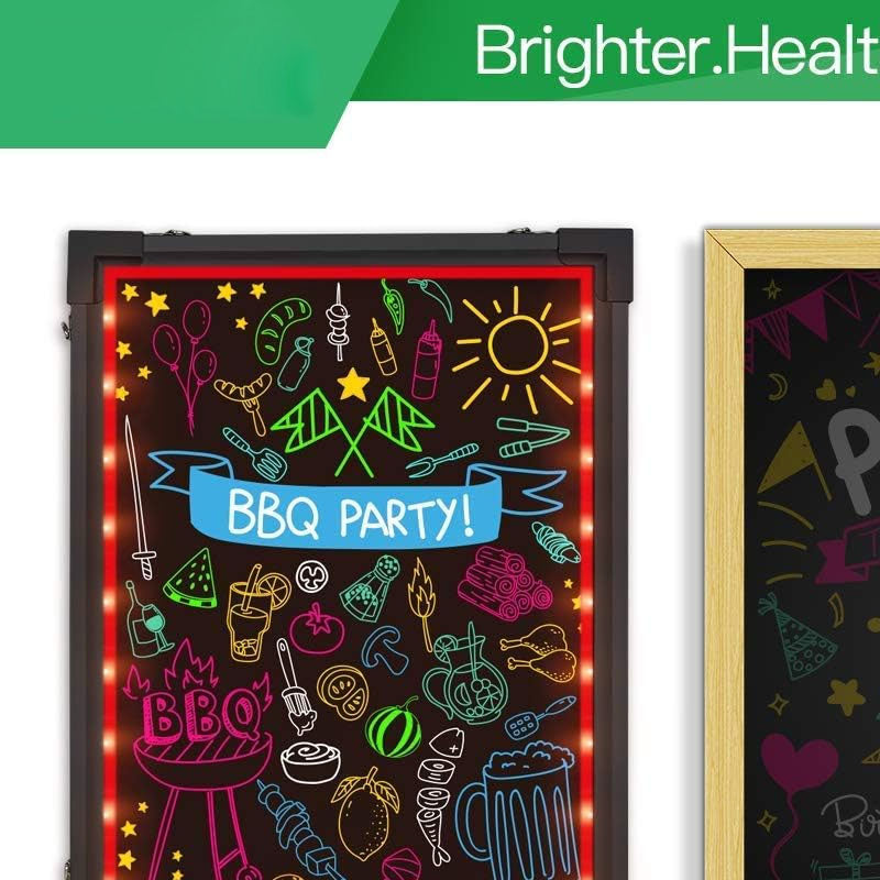 BowLift | 16"X 12" LED Message Board  Illuminated Erasable Neon Effect Restaurant Menu Sign with 8 Colors Markers