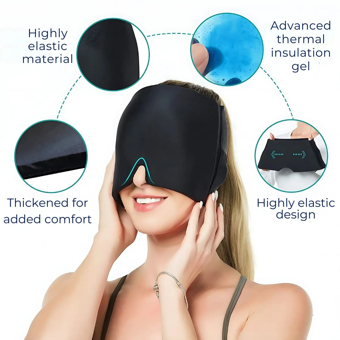 MigraSoothe Gel Hood Instant Headache and Migraine Relief | Cooling Comfort, Pressure Therapy & Light Blocking for Anytime Use Bowlift