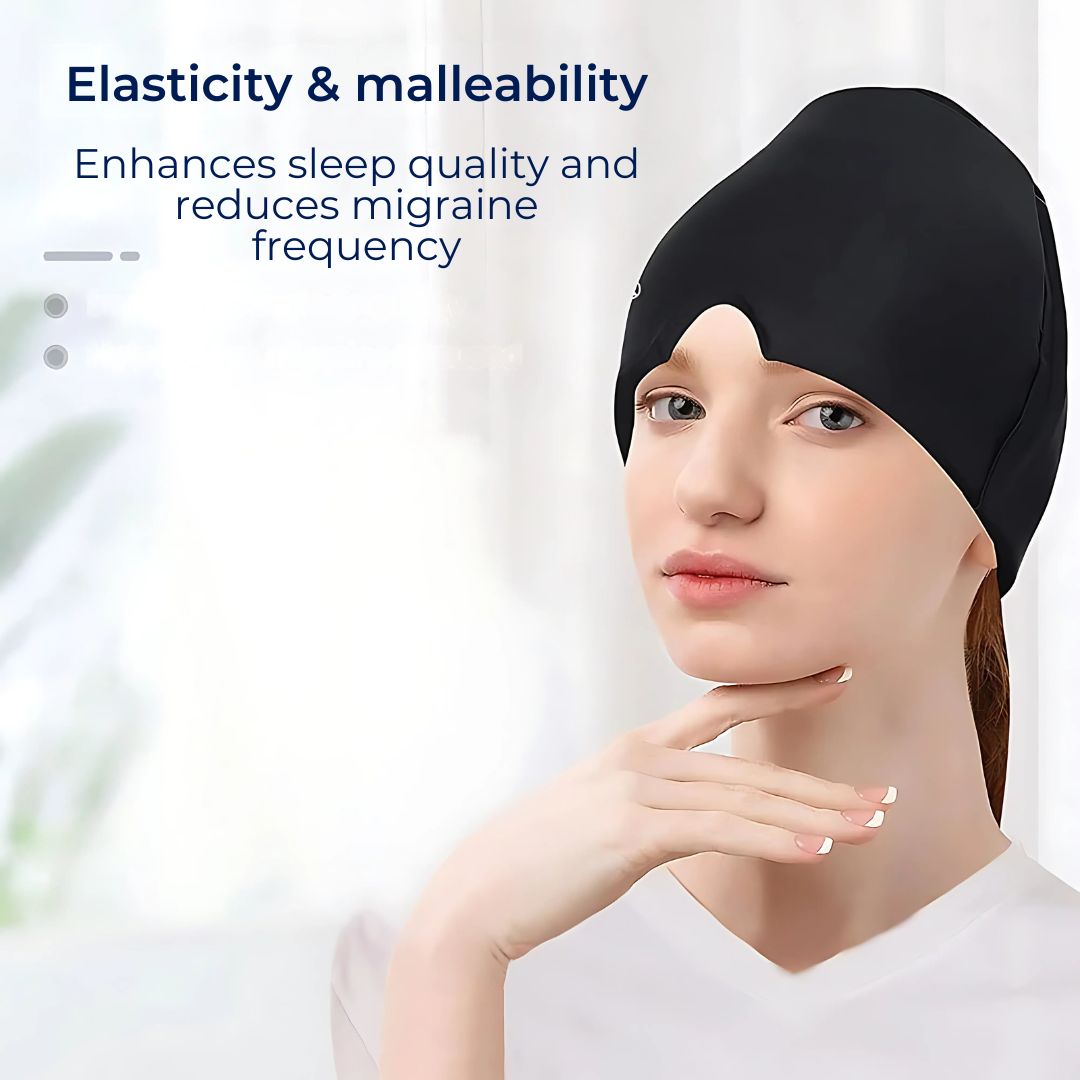 MigraSoothe Gel Hood Instant Headache and Migraine Relief | Cooling Comfort, Pressure Therapy & Light Blocking for Anytime Use Bowlift