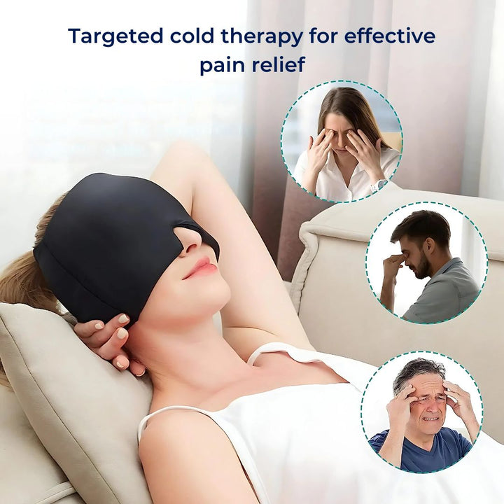 MigraSoothe Gel Hood Instant Headache and Migraine Relief | Cooling Comfort, Pressure Therapy & Light Blocking for Anytime Use Bowlift
