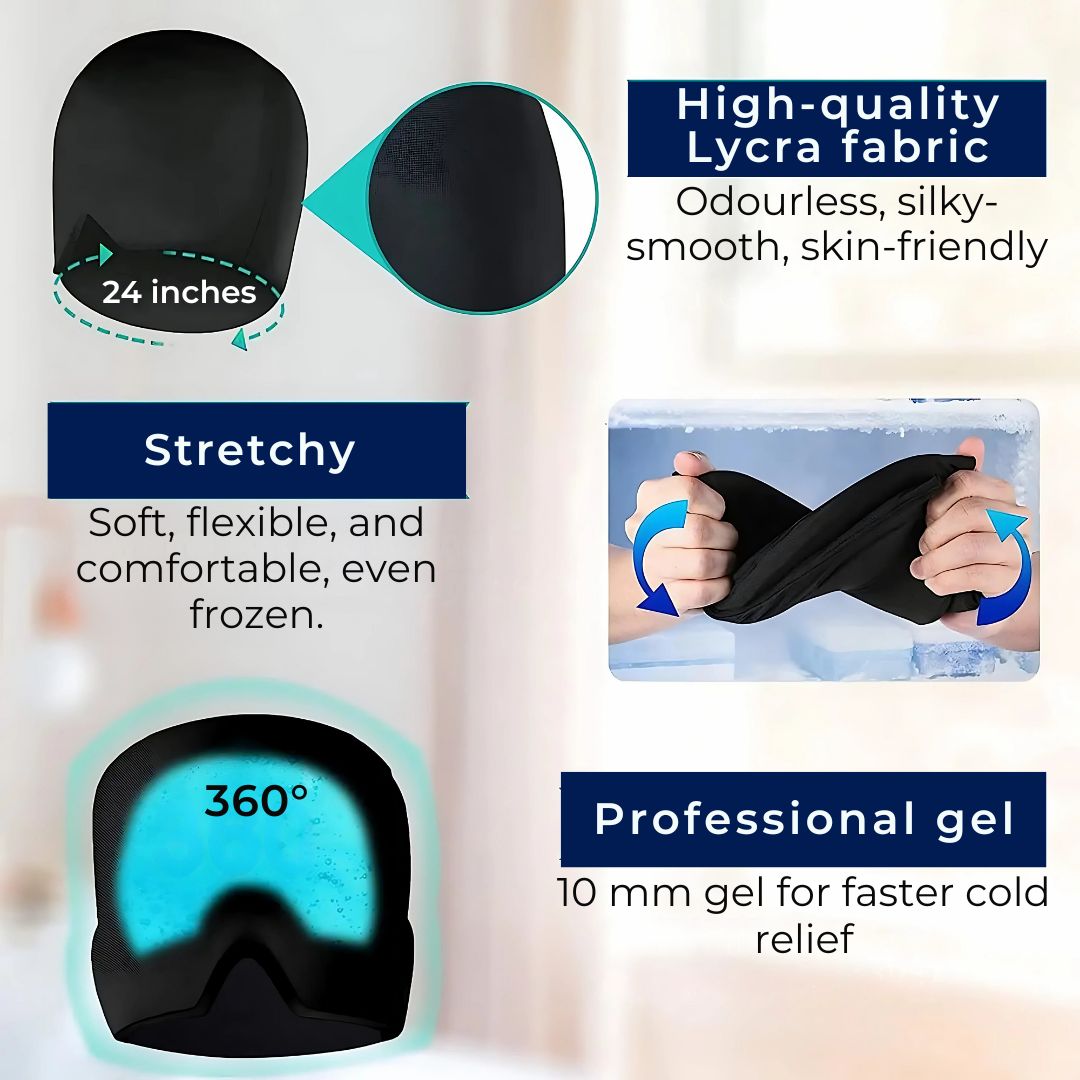 MigraSoothe Gel Hood Instant Headache and Migraine Relief | Cooling Comfort, Pressure Therapy & Light Blocking for Anytime Use Bowlift
