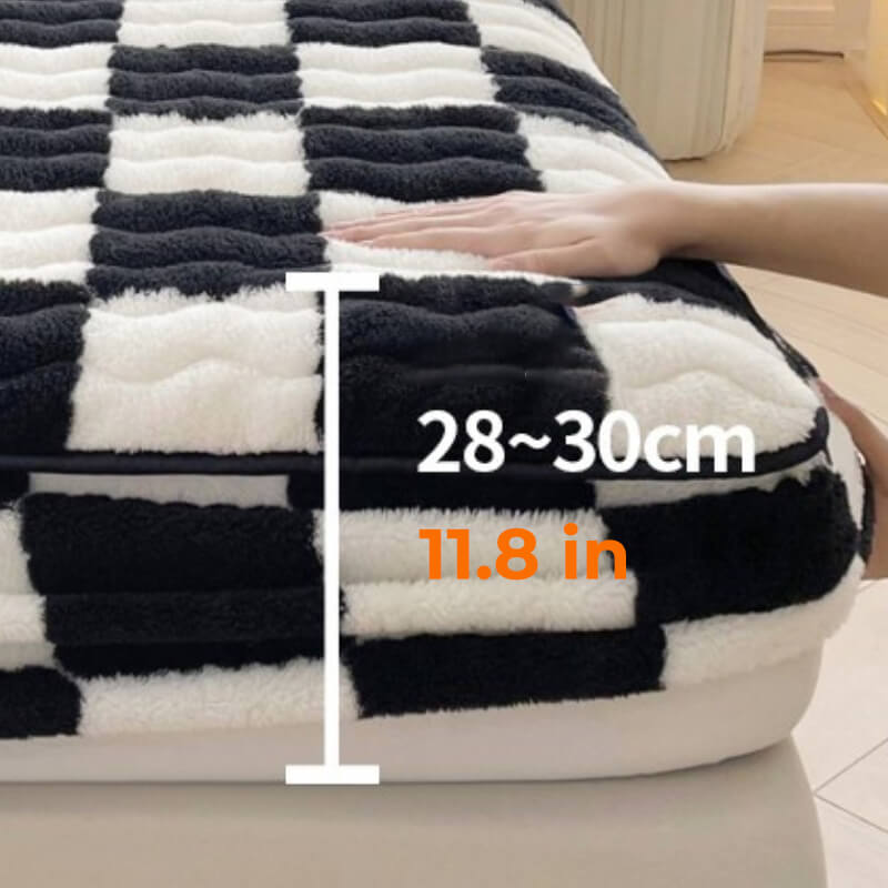 BowLift | Milk Velvet Checked Bed Linen Fitted Sheet Mattress Cover