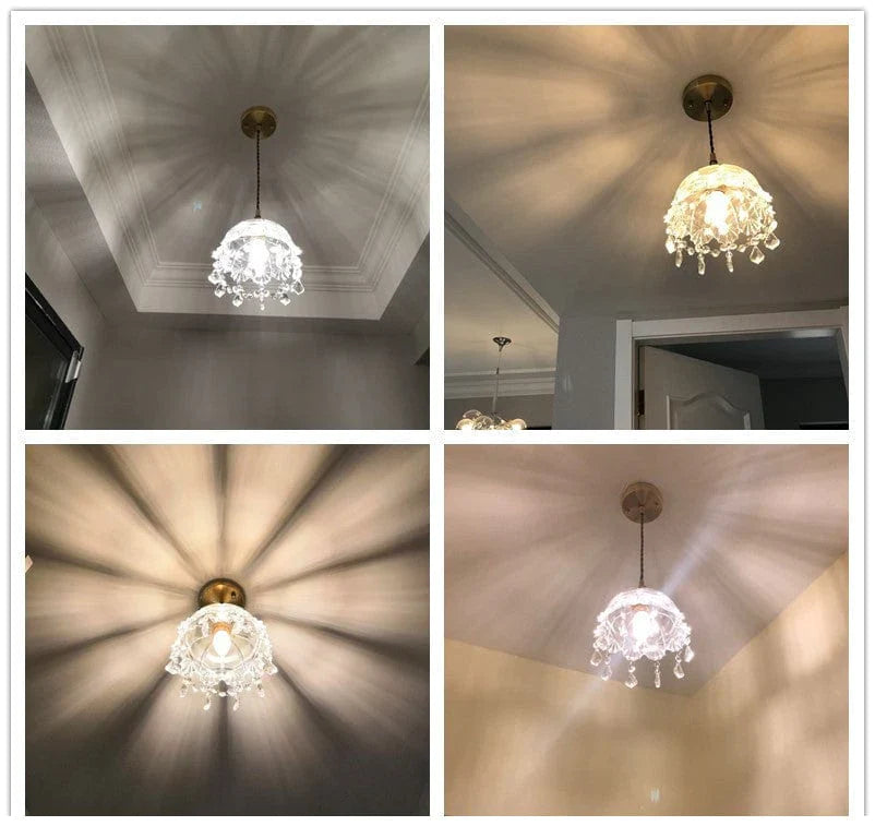 Minimalistic Retro Crystal Glass Pendant Light Bowlift