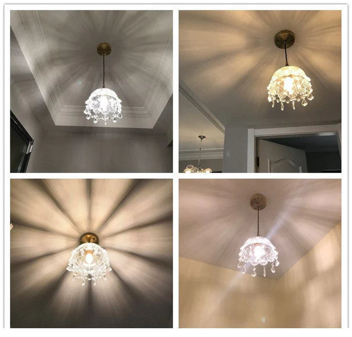 Minimalistic Retro Crystal Glass Pendant Light Bowlift