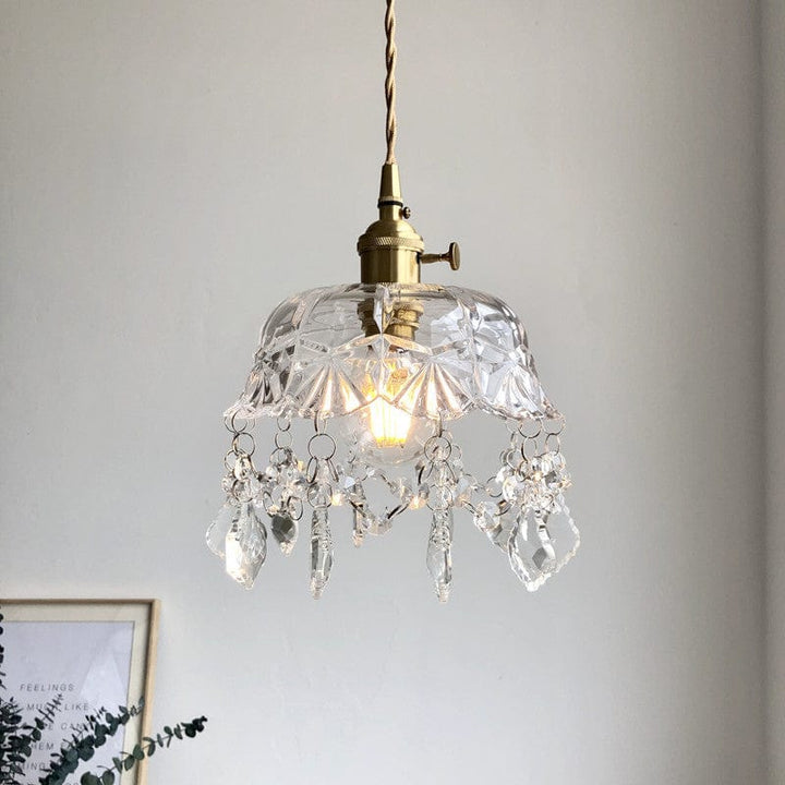 Minimalistic Retro Crystal Glass Pendant Light Bowlift