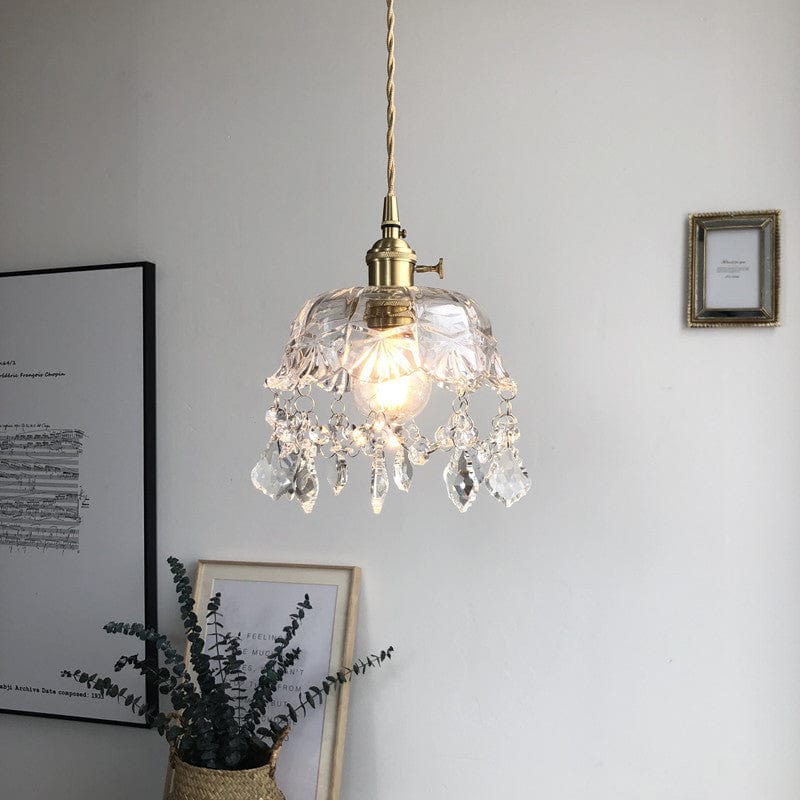 Minimalistic Retro Crystal Glass Pendant Light Bowlift
