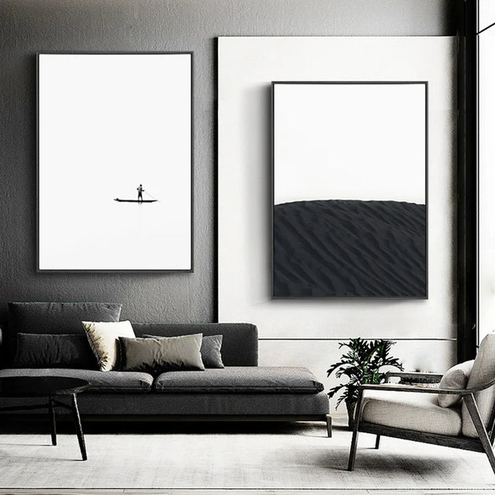 Minimalist Black White Architectural Abstract Wall Art Fine Art Canvas Prints Pictures For Modern Apartment Living Room Art For Contemporary Home Decor | Bowlift