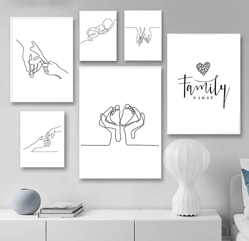 Minimalist Black and White Line Art Wall Art Fine Art Canvas Prints Family Inspired Figure Art Inspirational Pictures For Modern Home Decor | Bowlift