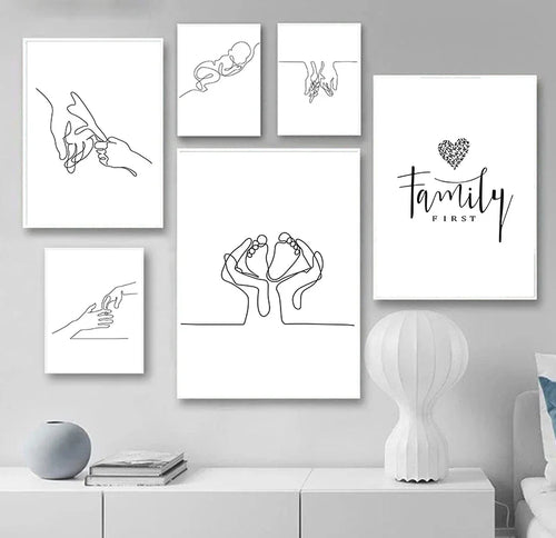 Minimalist Black and White Line Art Wall Art Fine Art Canvas Prints Family Inspired Figure Art Inspirational Pictures For Modern Home Decor | Bowlift