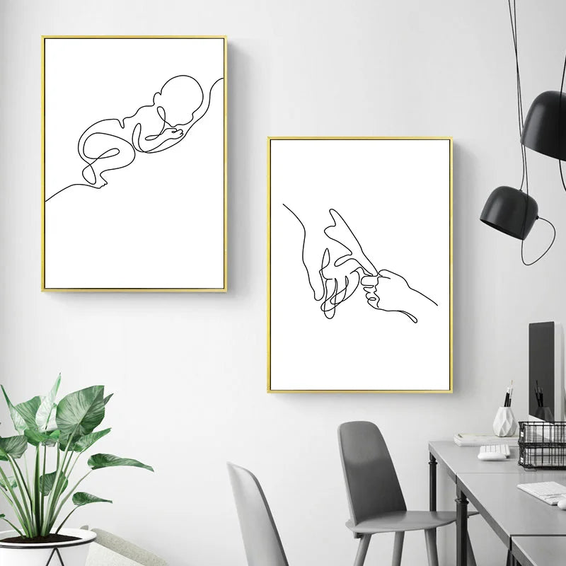 Minimalist Black and White Line Art Wall Art Fine Art Canvas Prints Family Inspired Figure Art Inspirational Pictures For Modern Home Decor | Bowlift