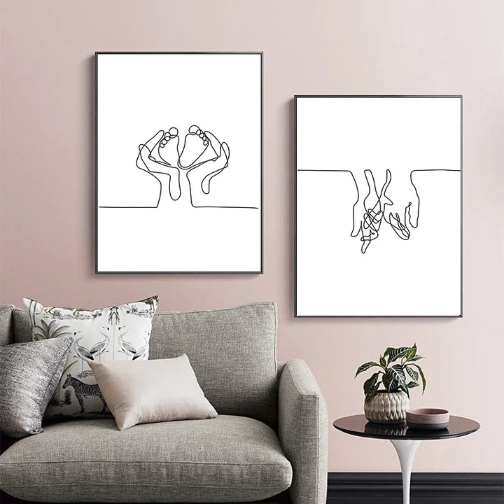 Minimalist Black and White Line Art Wall Art Fine Art Canvas Prints Family Inspired Figure Art Inspirational Pictures For Modern Home Decor | Bowlift