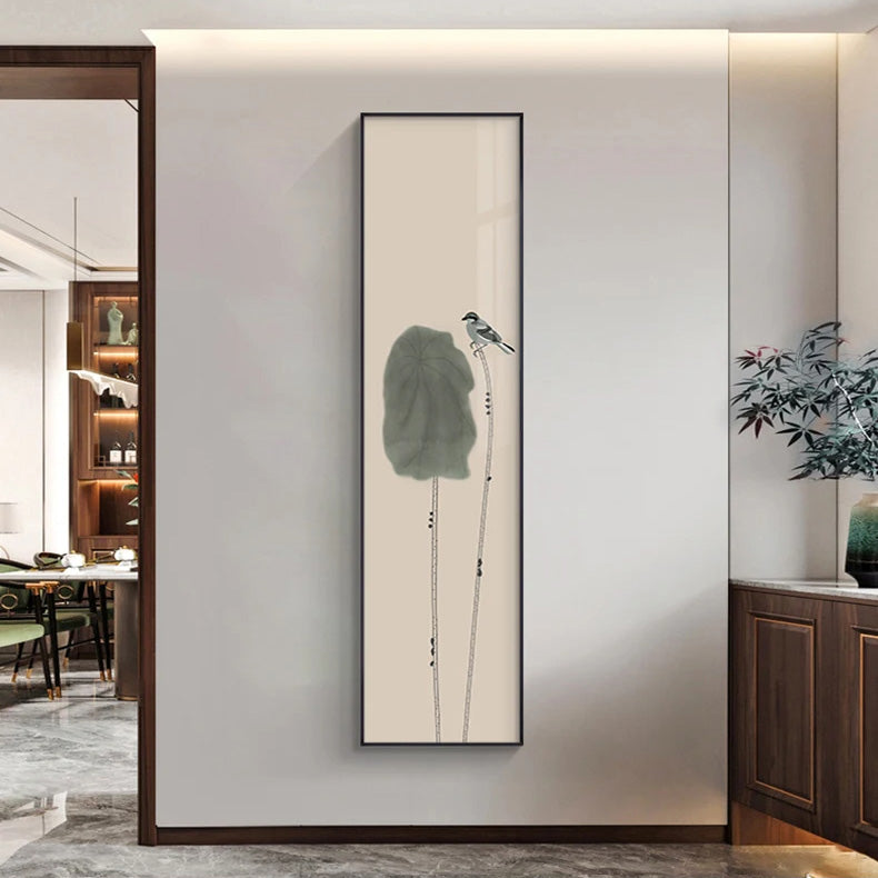 Minimalist Floral Birds & Butterfly Wall Art Fine Art Canvas Prints Tall Vertical Format Pictures For Foyer Lobby Reception Room Art Decor | Bowlift