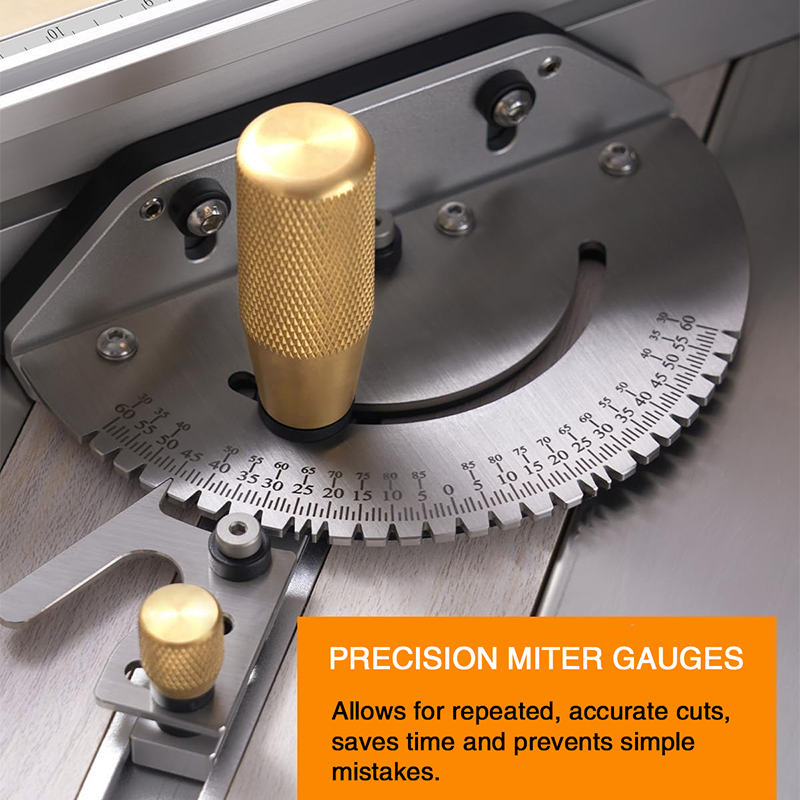 BowLift | Mitre Gauge Angle Stop for Table Saw, 450 mm T-Rail and Adjustable to 0-60 Degrees Precise Cutting, with Brass Guide Knob, Angle Miter Gauge for Table Saws