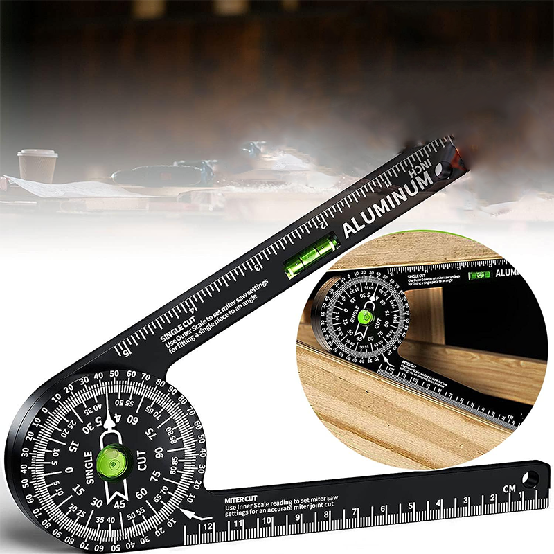 BowLift | Miter Gauge,Miter Saw Protractor, Aluminum Protractor With Level, High Precision Laser Inside And Outside Miter Angle Measurer, Suitable For Angle Measurement Carpentry, Trim Work, Plumbers And All Construction Trades