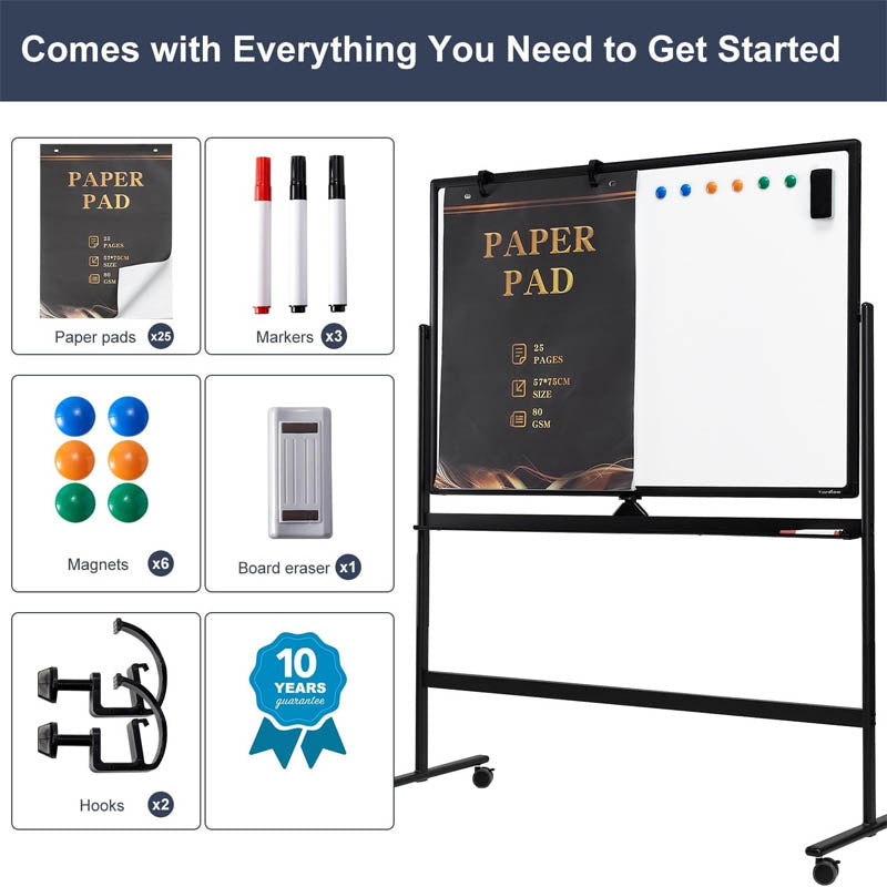 BowLift | Mobile White Board 48" x 32" Large Double Sided Mobile Whiteboard for Home Office Classroom